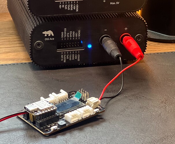 XIAO nRF52840 + Expansion board connected to Otii Ace Pro